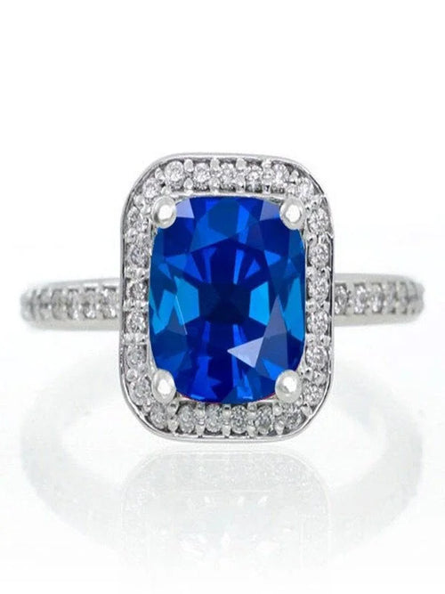 1.5 Carat Princess Cut Sapphire Halo Engagement Ring in 14k White Gold U9604