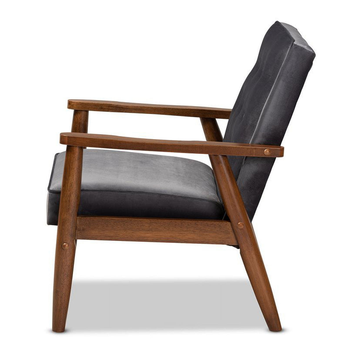 Grey Velvet Upholstered Wood Lounge Chair I7649