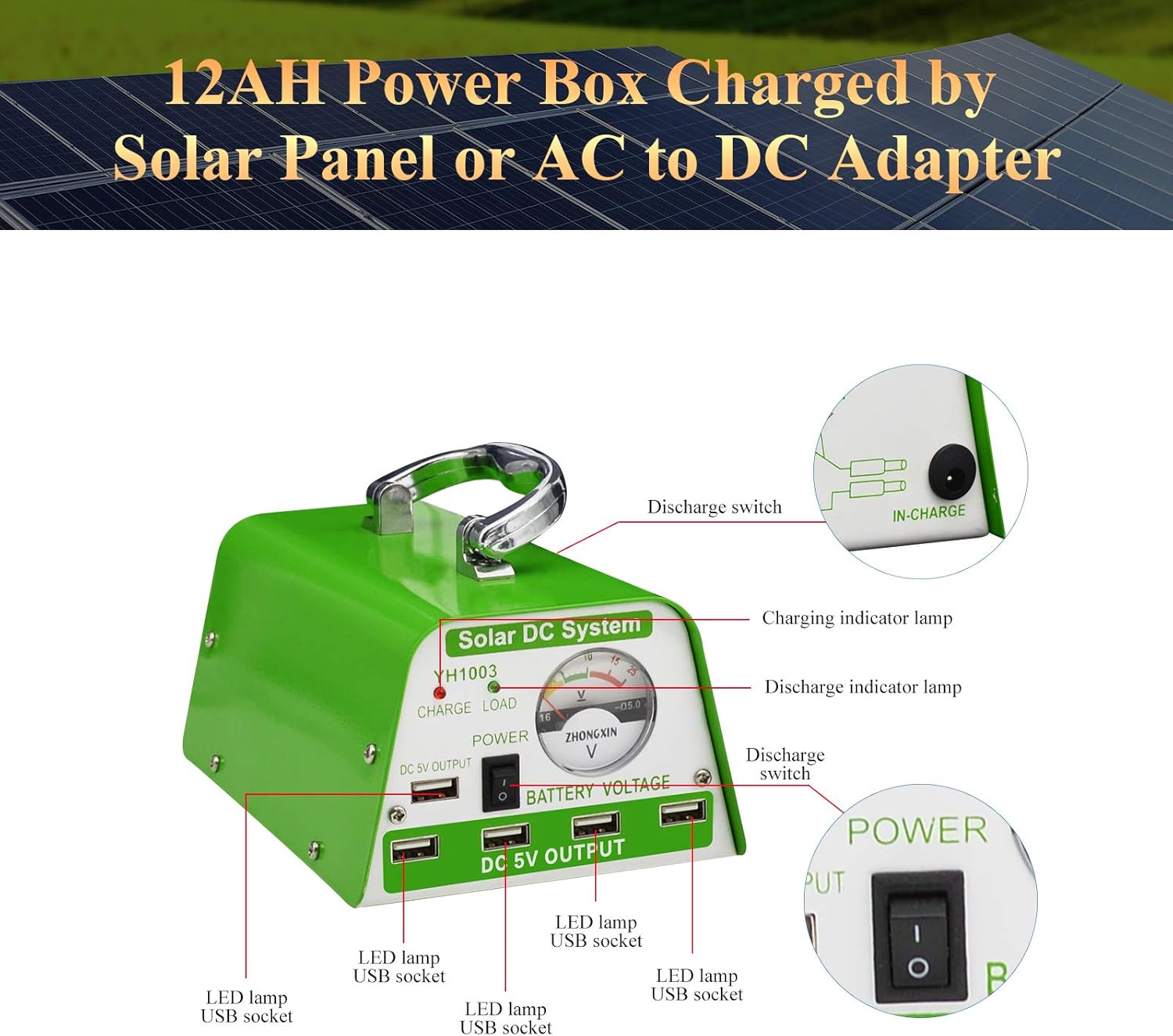 30W Panel Foldable Solar Panel Lighting Kit with 5 USB Solar Charger LED Light Bulb and 5 Cellphone Charger B29504