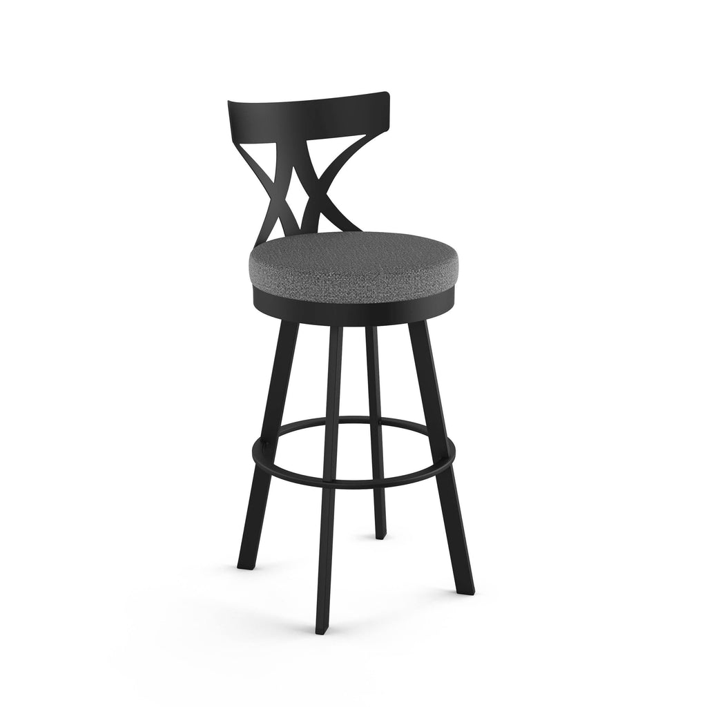 Grey Woven Fabric Black Metal Swivel Bar Stool C3223