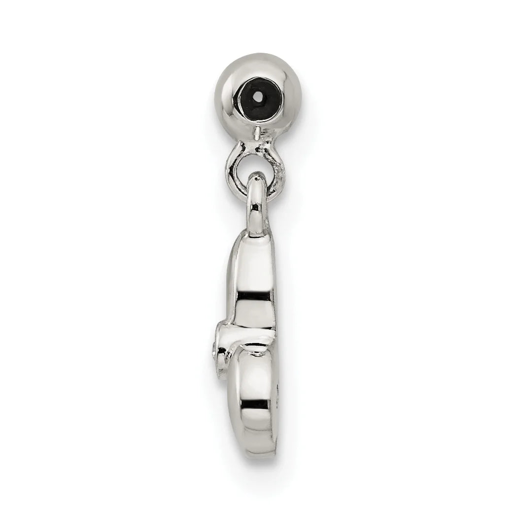 Sterling Silver Created Crystal Bow Charm Pendant with Rope Chain Necklace 20'' Z43312