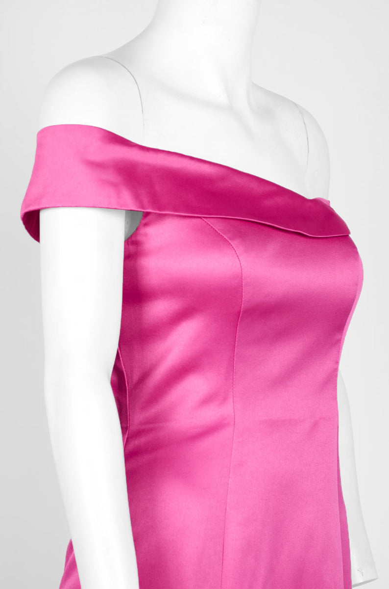 Fuchsia Black Off-Shoulder Bodycon Mermaid Crepe Dress P146667