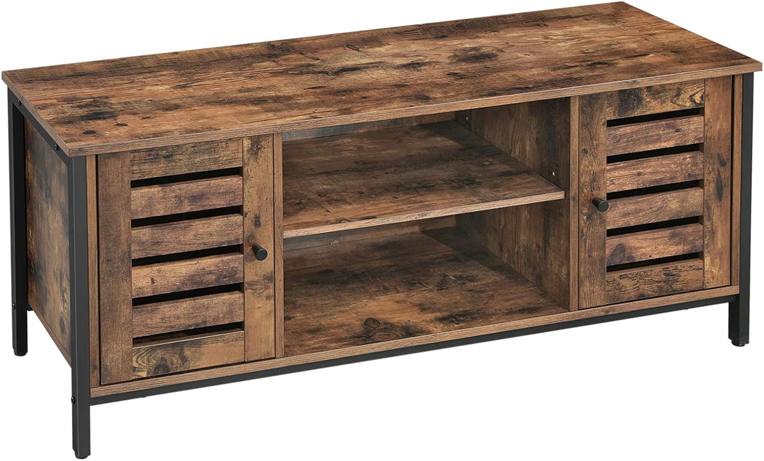 Rustic Brown TV Stand with Storage Shelves and Louvered Doors S288968