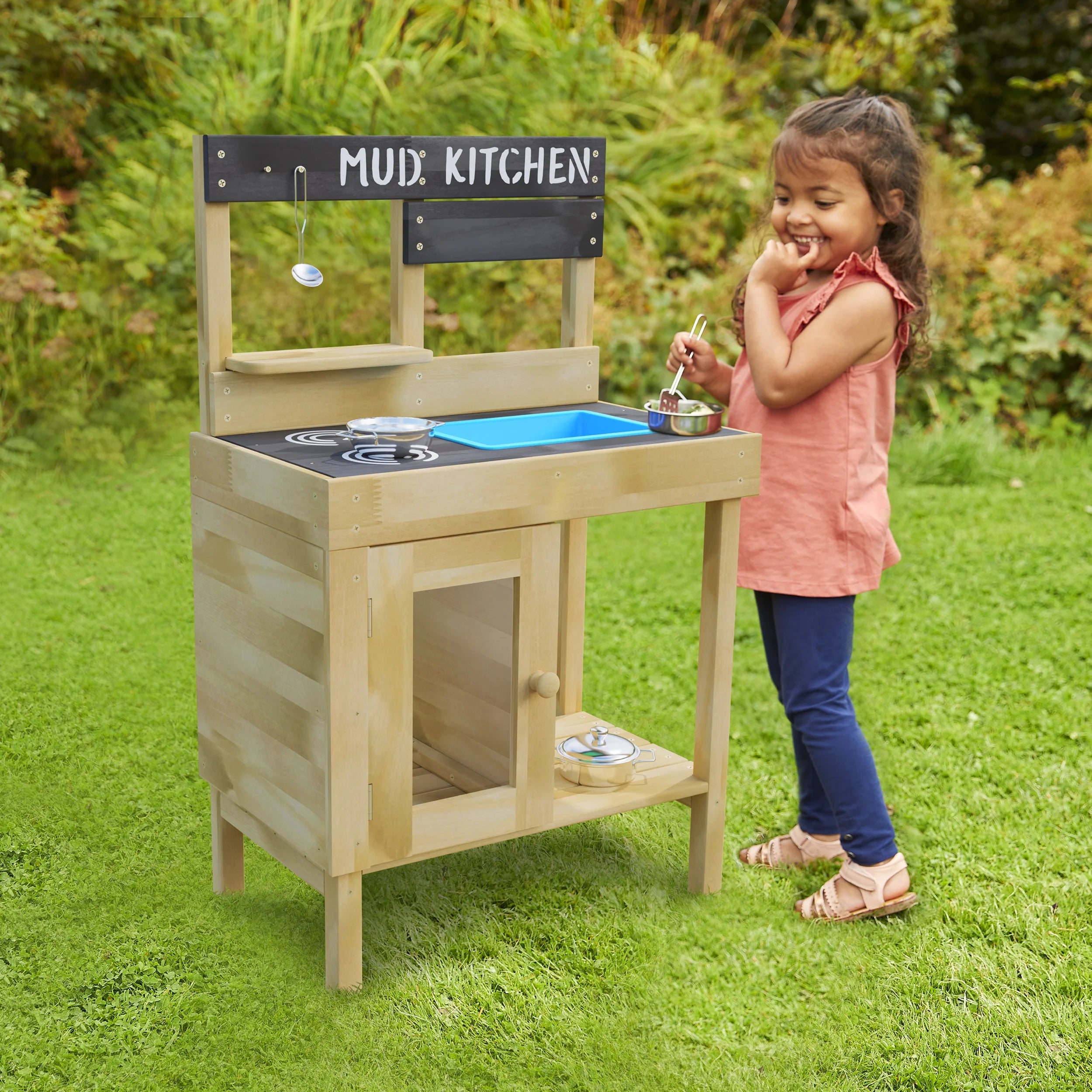 Mud Kitchen Jr Cook with Pots and Pans Natural Wood X293462