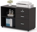 3 Drawer Wood File Cabinets with Lock and Wheels (Black) H622