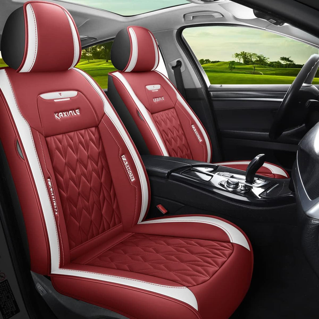 Wine Red Faux Leather 5 Seats Full Set Car Seat Covers E559744