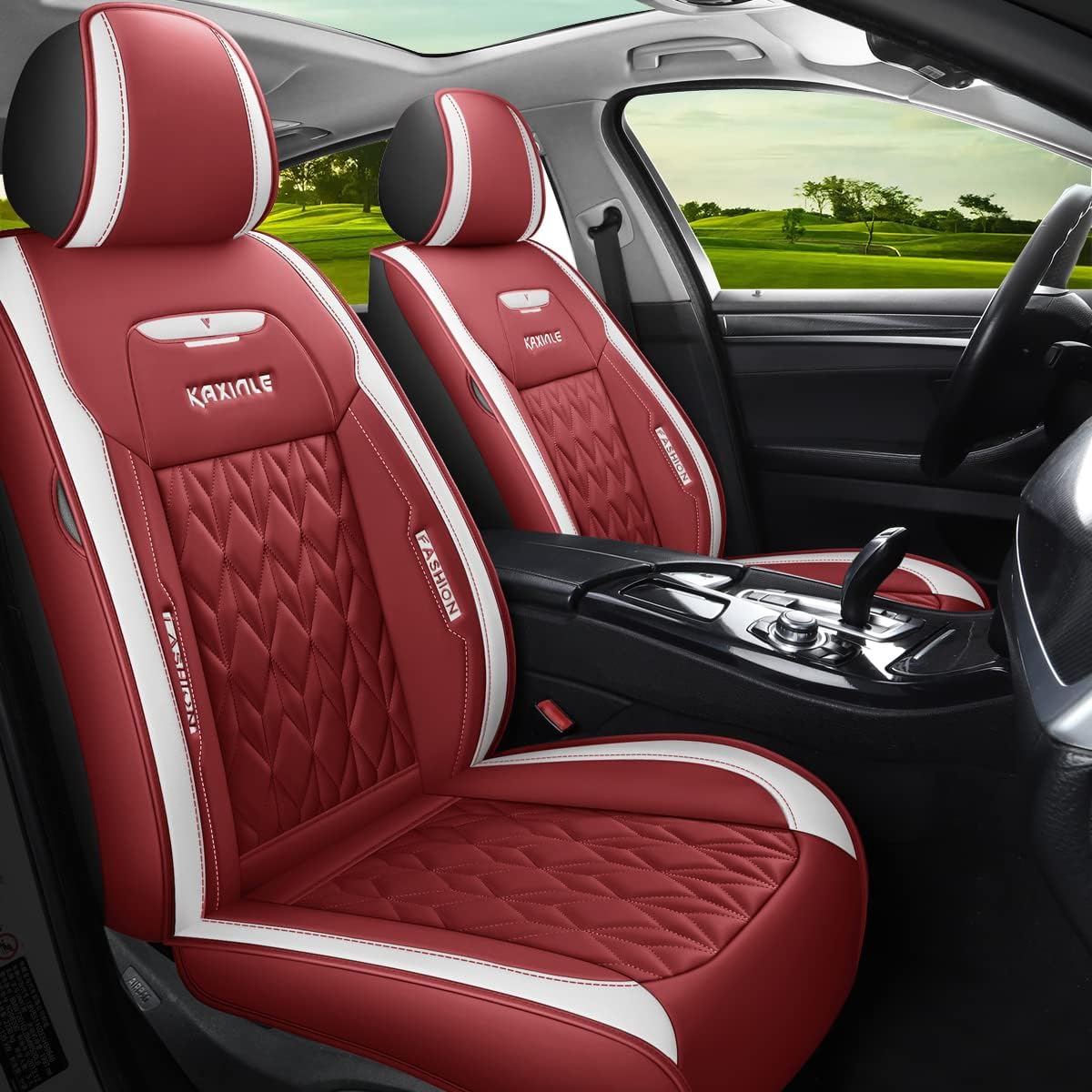 Wine Red Faux Leather 5 Seats Full Set Car Seat Covers E559744