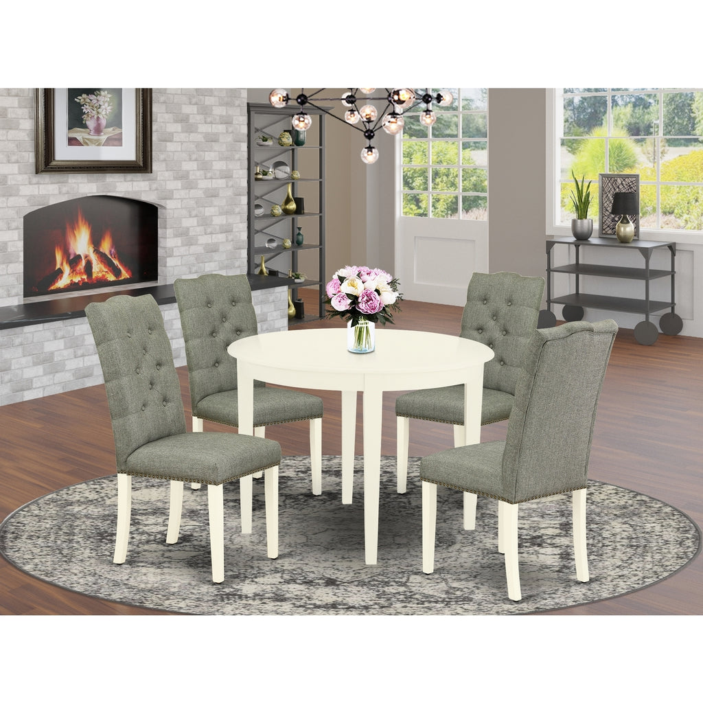 5-Pc Mid Century Dining Set with Round Dinner Table and 4 Padded Parson Chairs P76407