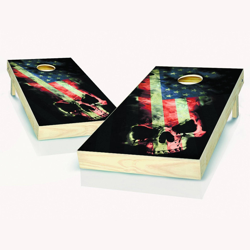 American Flag Skull Cornhole Set with 8 Bags and Carrying Case D23785