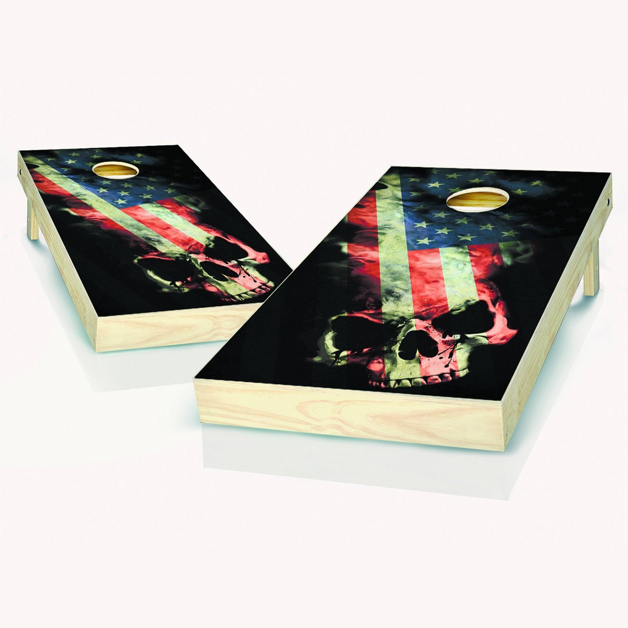American Flag Skull Cornhole Set with 8 Bags and Carrying Case D23785