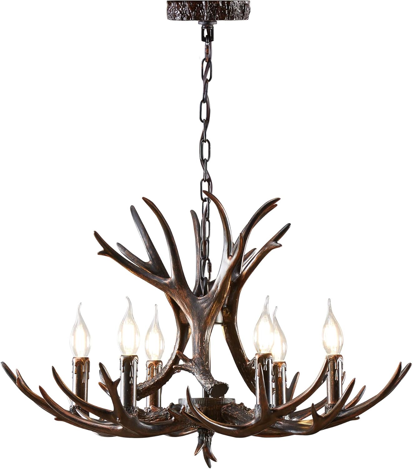 Black Antler Chandelier 6 Light Resin Ceiling Light Fixture A27312