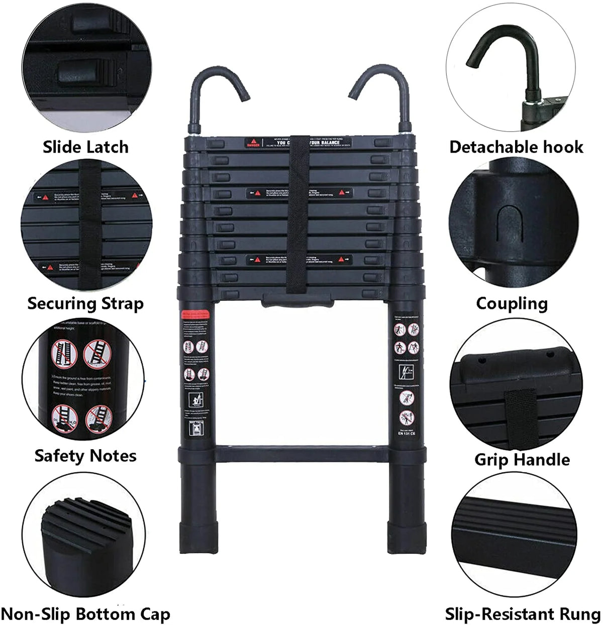 3.2 m Telescopic Ladder with Removable Hook V753455