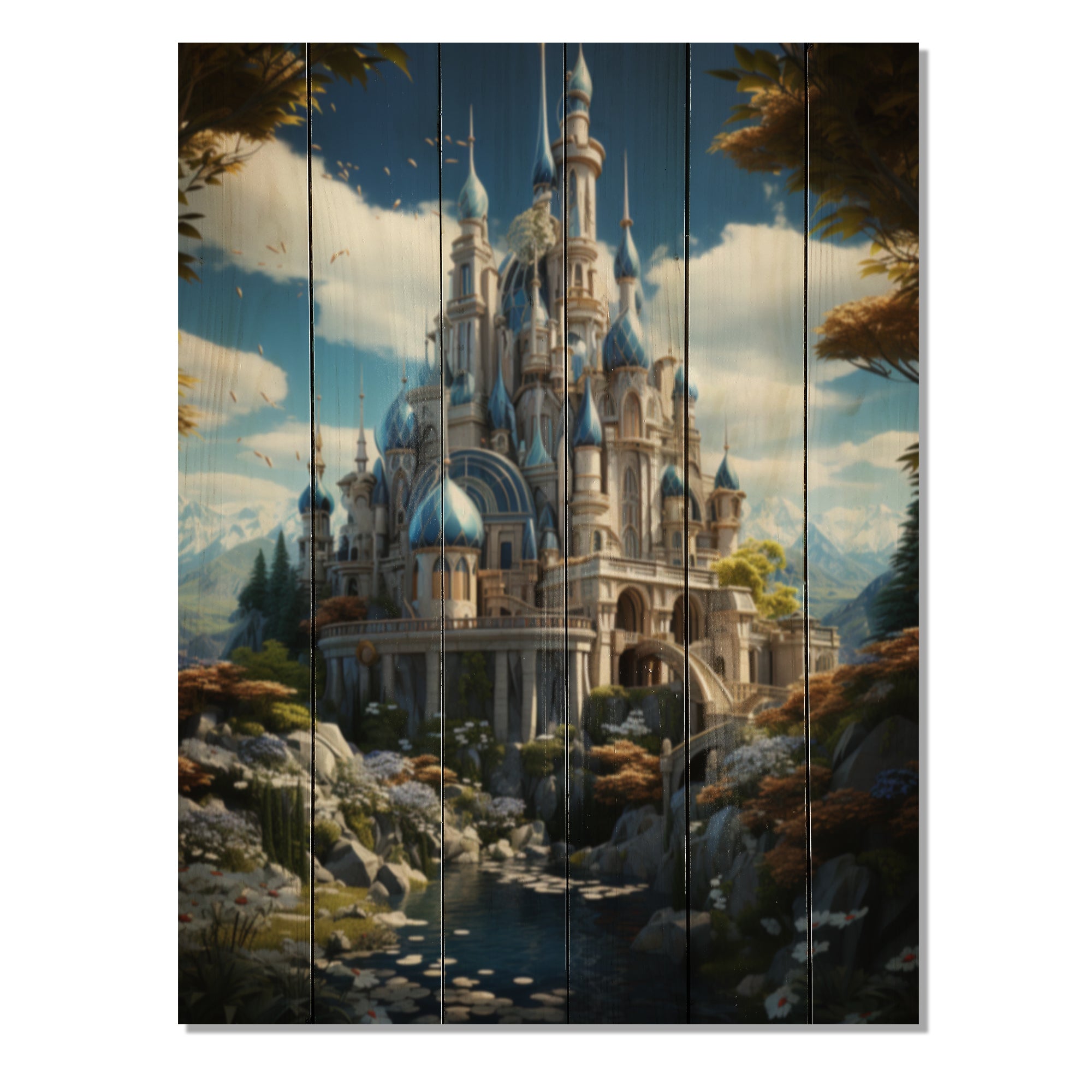 Castles Print on Natural Pine Wood D456837
