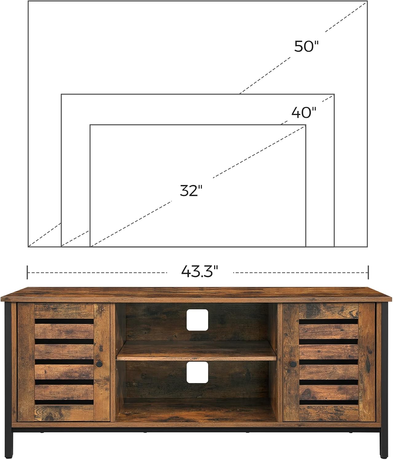 Rustic Brown TV Stand with Storage Shelves and Louvered Doors S288968