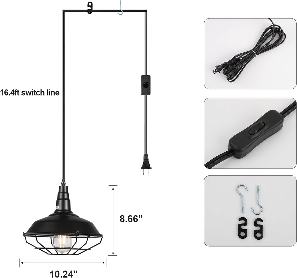2 Pack Black Metal Wire Cage Plug in Pendant Light P402253