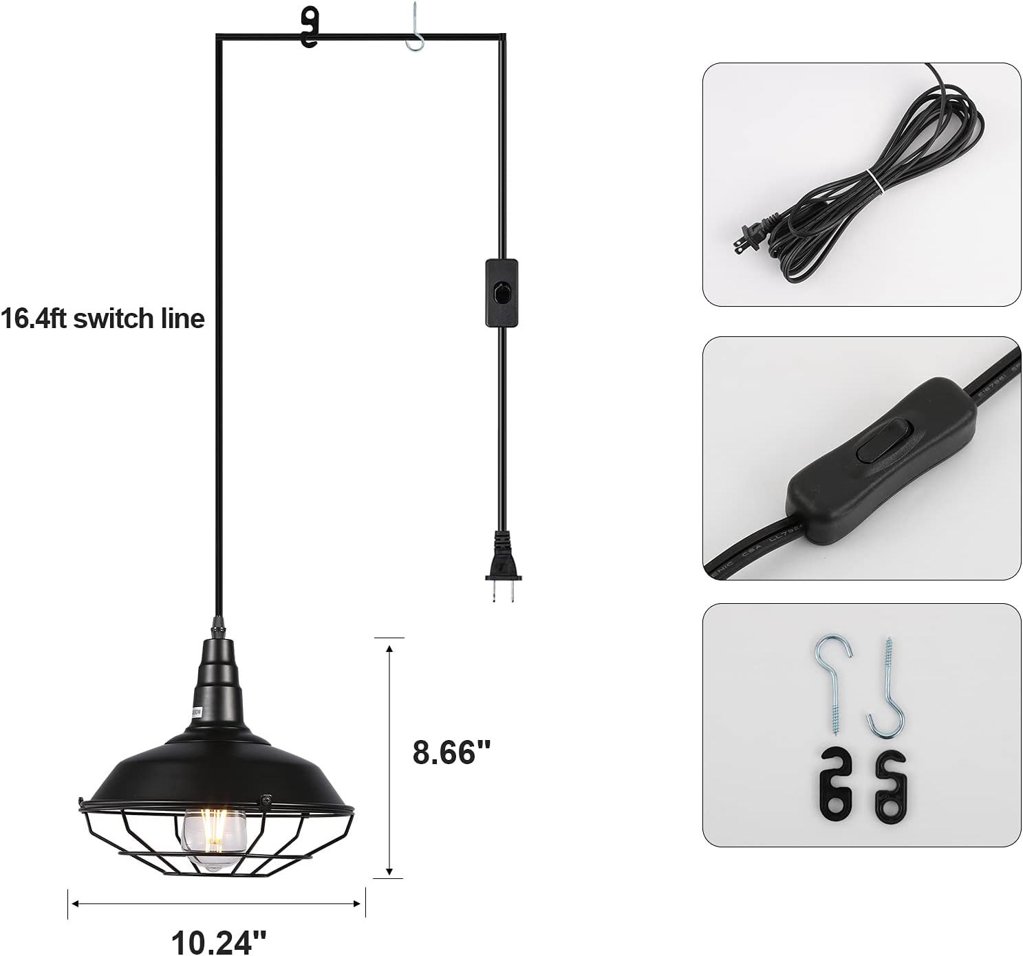 2 Pack Black Metal Wire Cage Plug in Pendant Light P402253