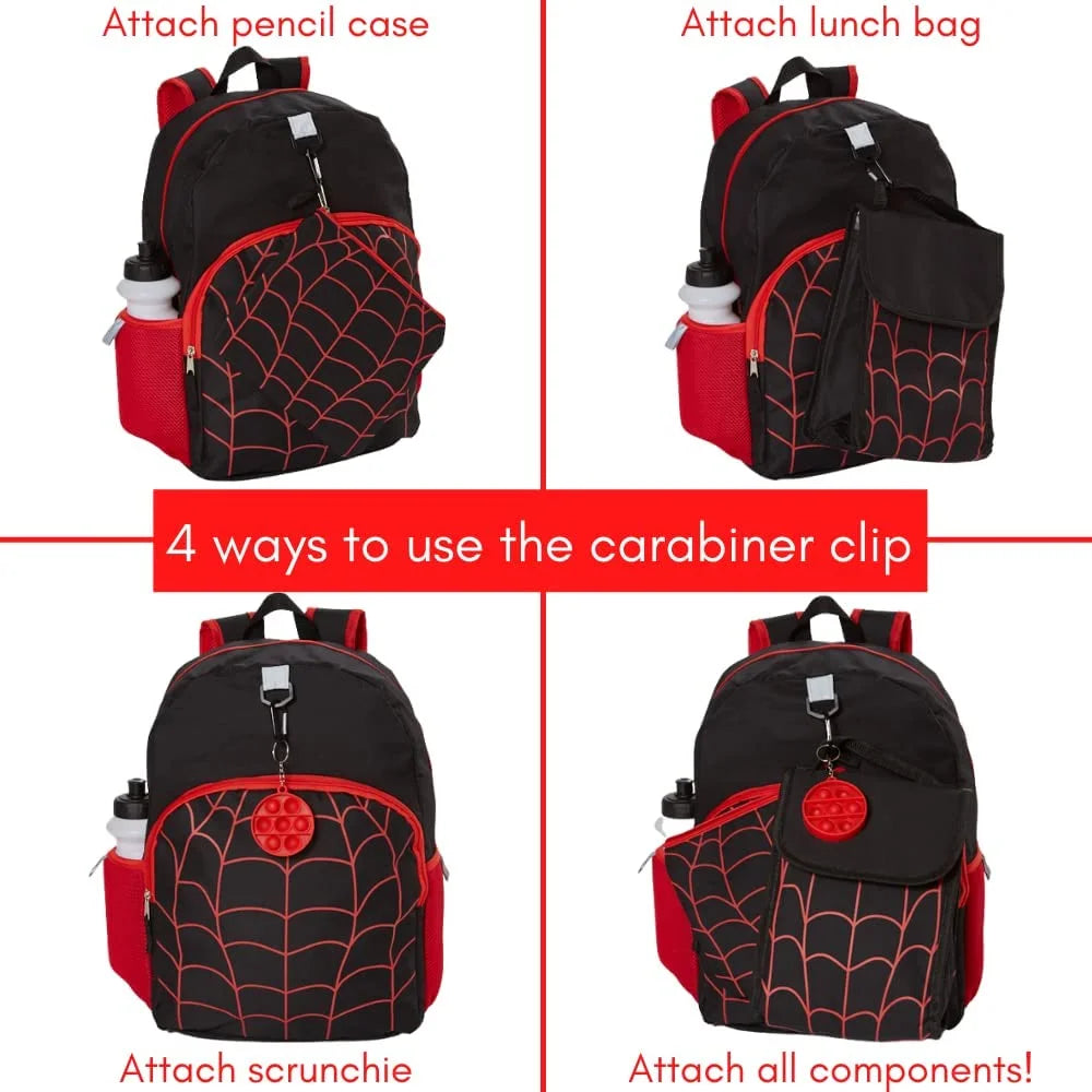 16 inch Red Black Spiderweb Backpack with Lunch Box and Water Bottle C8646