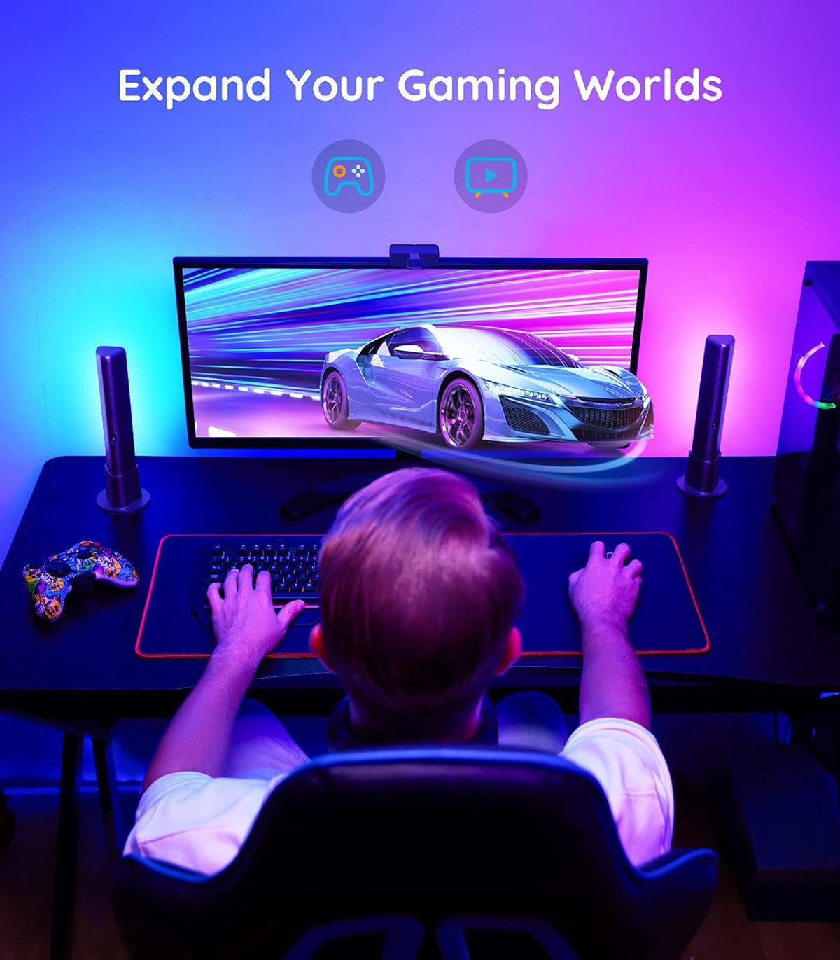 RGBIC LED Light Bars with Camera for Gaming, PC, TV C36520