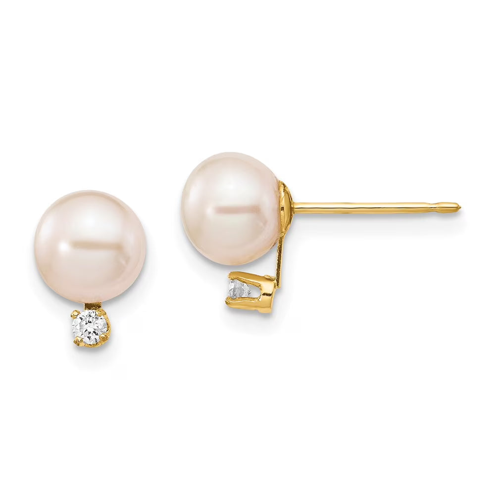 14kt Yellow Gold Freshwater Cultured Pearl Diamond Post Earrings X776