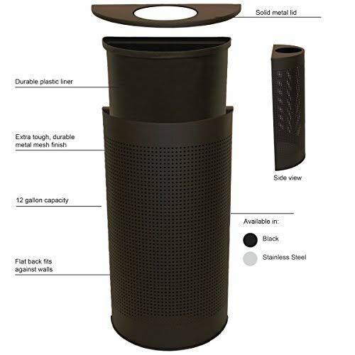 Black Half Round 12 Gallon Trash Can G7272