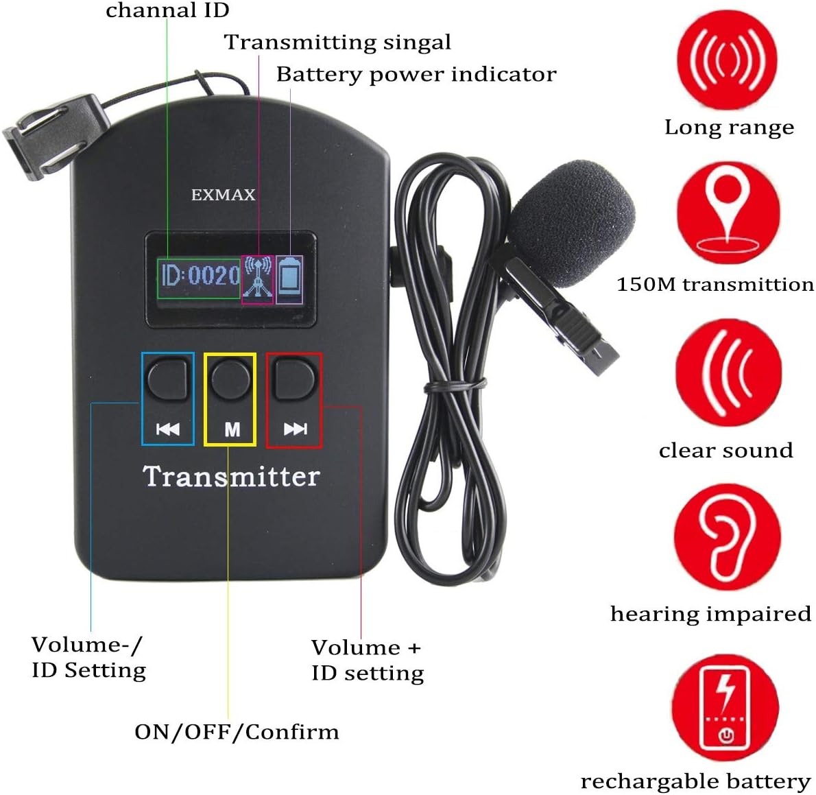 2.4GHz Wireless Audio Tour Guide System - 2 Transmitters 15 Receivers & Silver Storage Case A749262