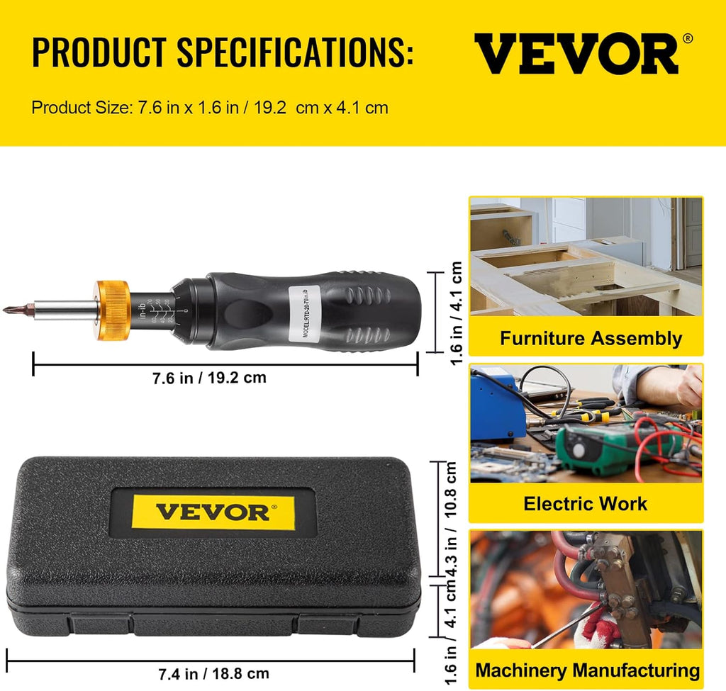 1/4" Drive Torque Screwdriver, 20-70 in/lbs, Adjustable, with Bits & Case, Pack of 2 H8063