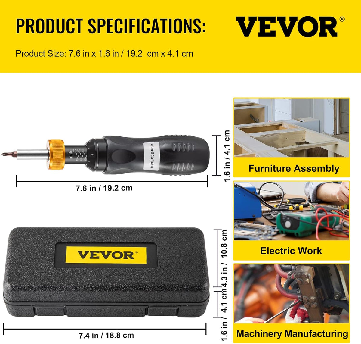 1/4" Drive Torque Screwdriver, 20-70 in/lbs, Adjustable, with Bits & Case, Pack of 2 H8063