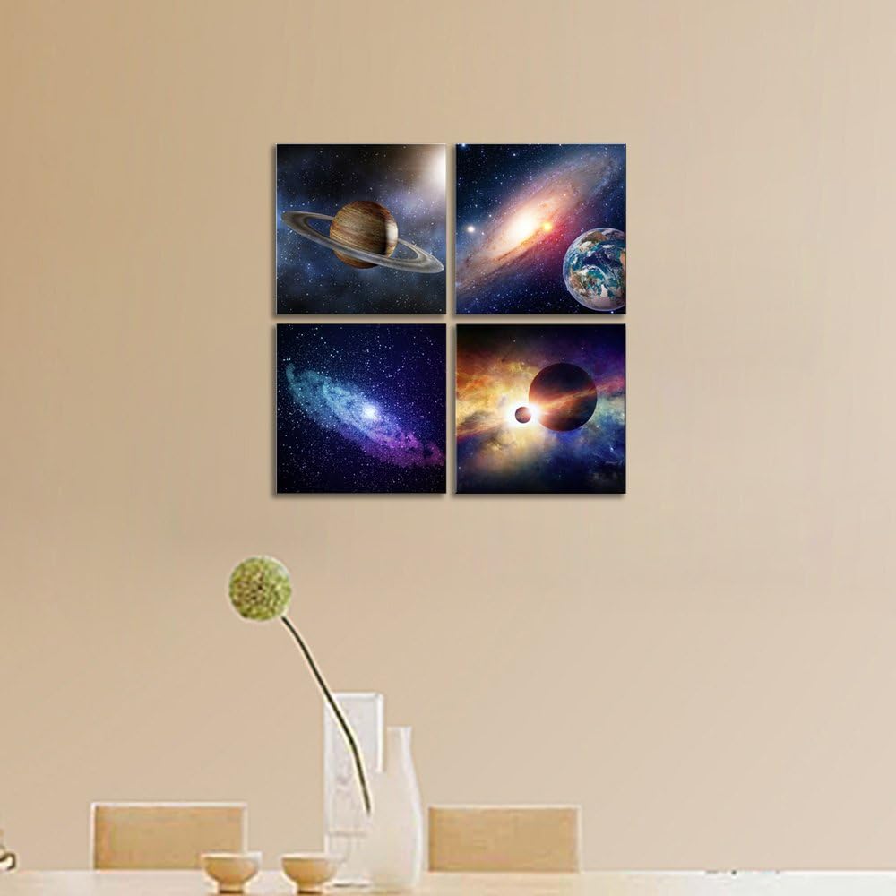 Star Sky Space Canvas Paintings Wall Art 4 Piece Stretched and Framed Giclee Canvas Prints K570951