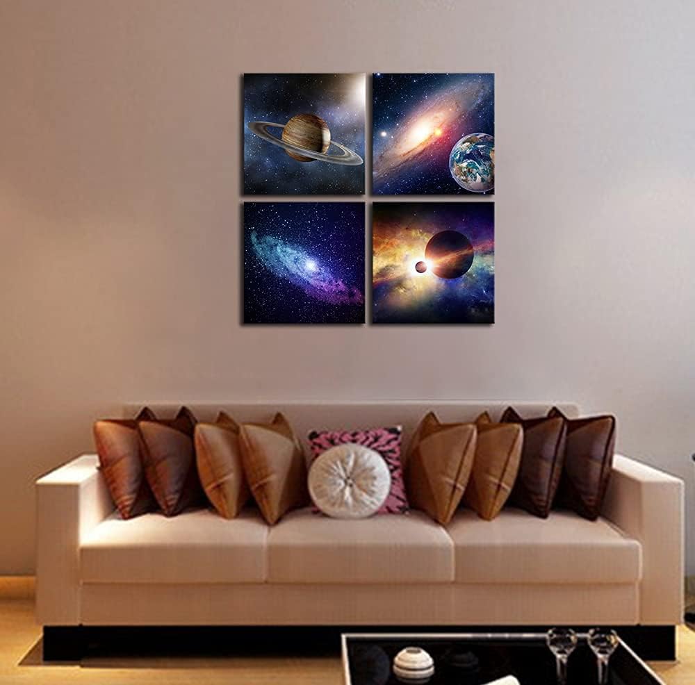 Star Sky Space Canvas Paintings Wall Art 4 Piece Stretched and Framed Giclee Canvas Prints K570951