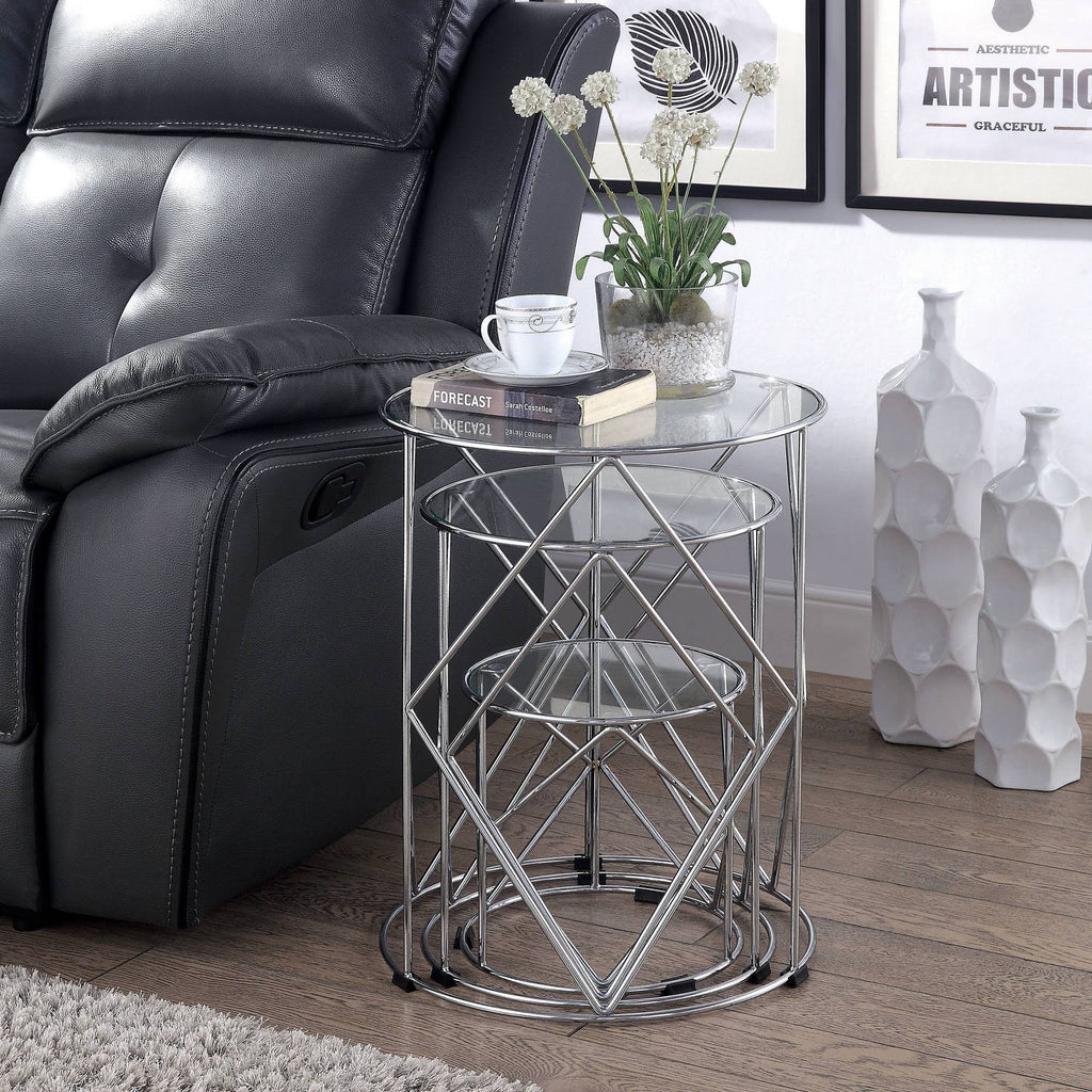 3PC Glass Top Nesting Table Chrome M712