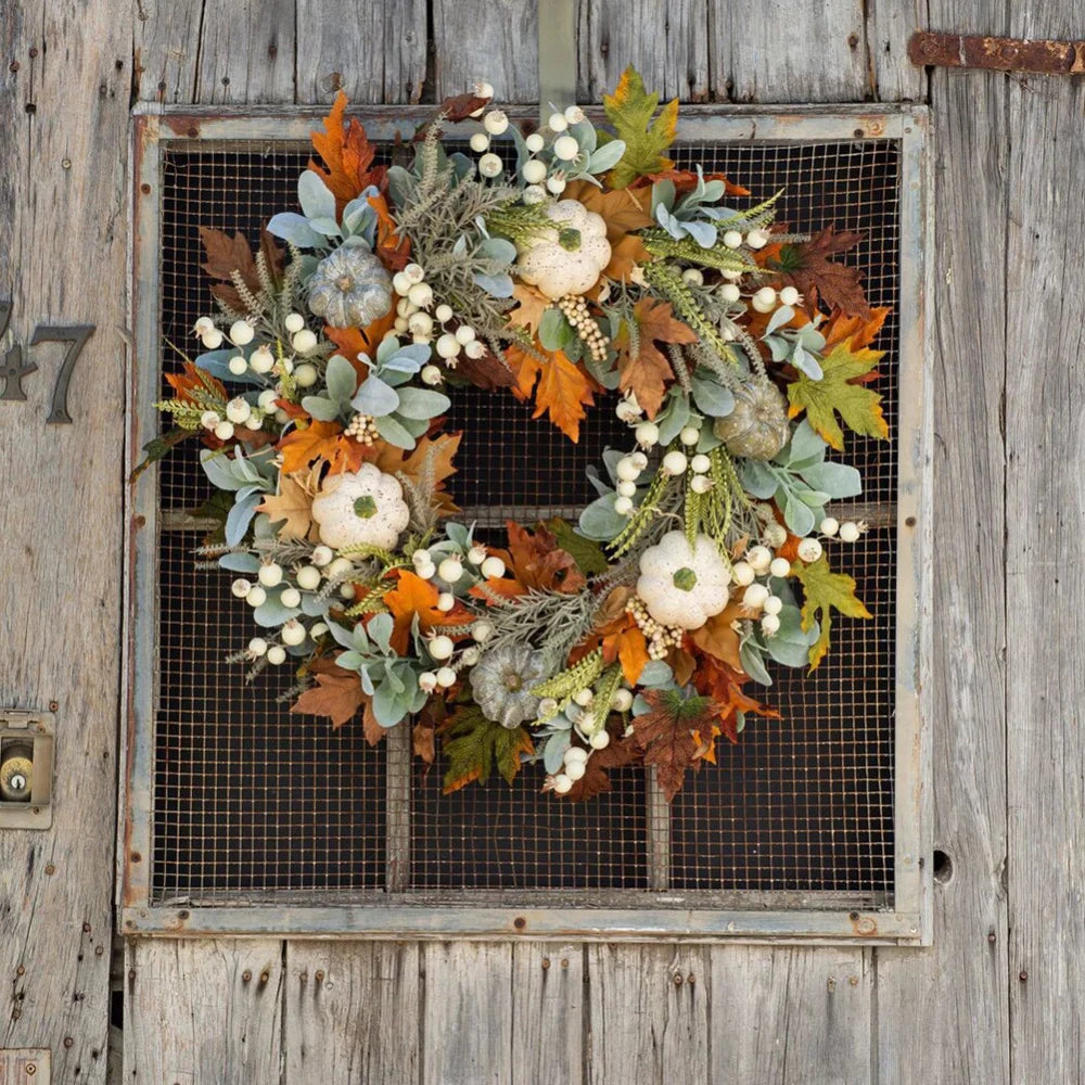 Fall Wreath with Berry Pumpkin and Maple Leaves R74574