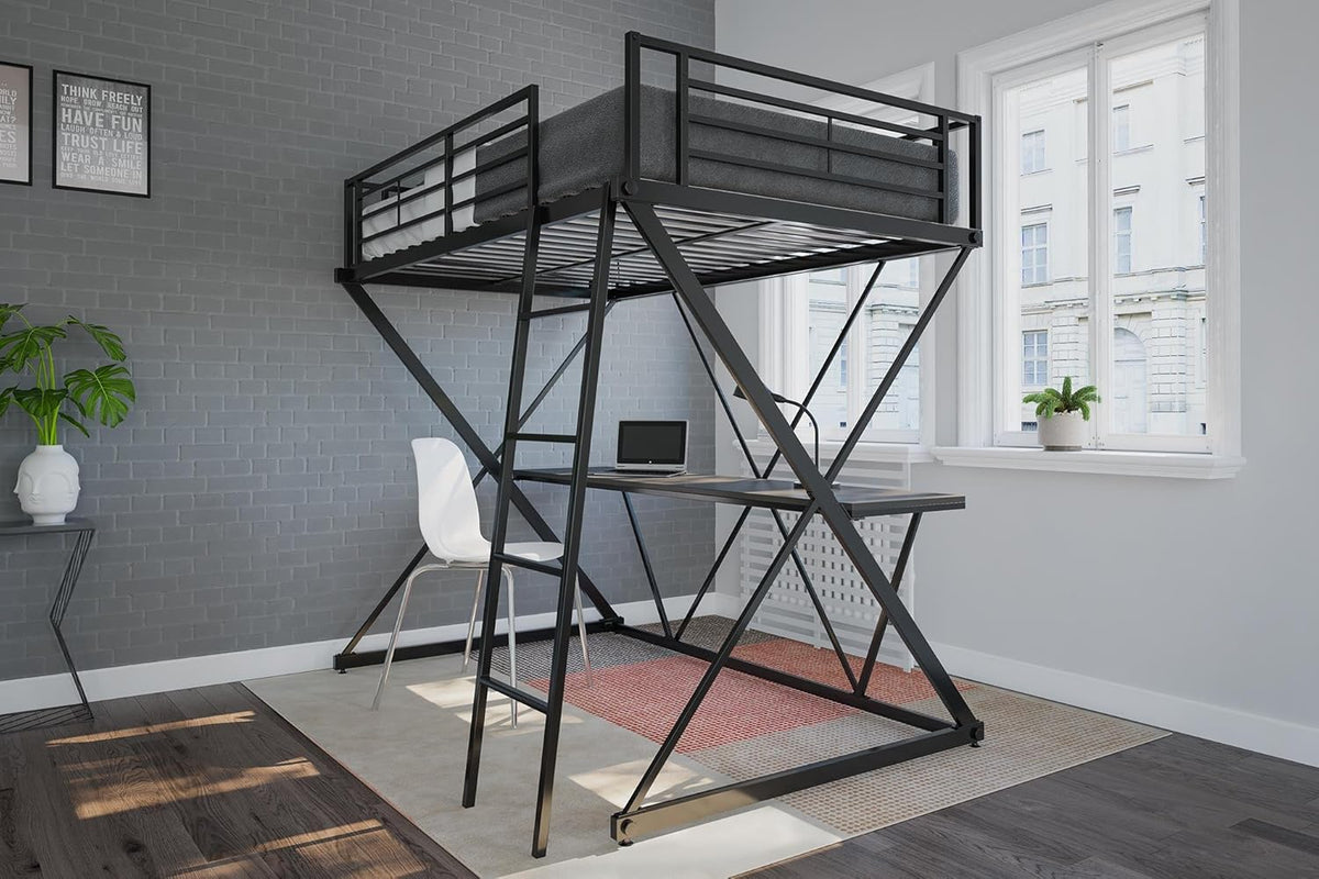 Silver Twin Metal Bunk Bed Frame with Desk F754987
