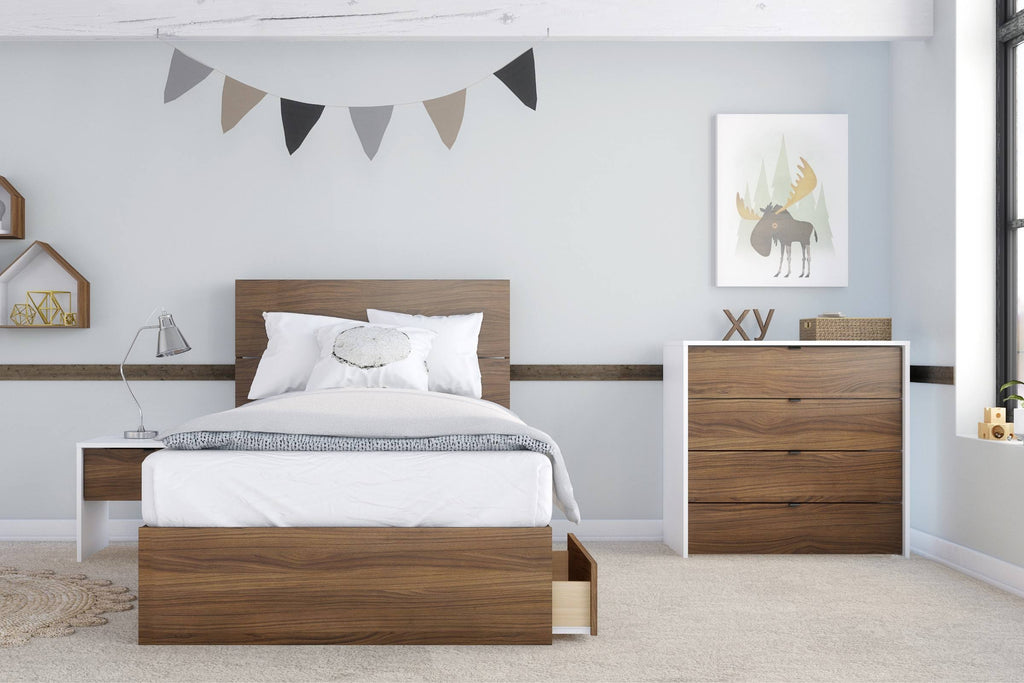 4 Piece Twin Size Bedroom Set Walnut White X804926