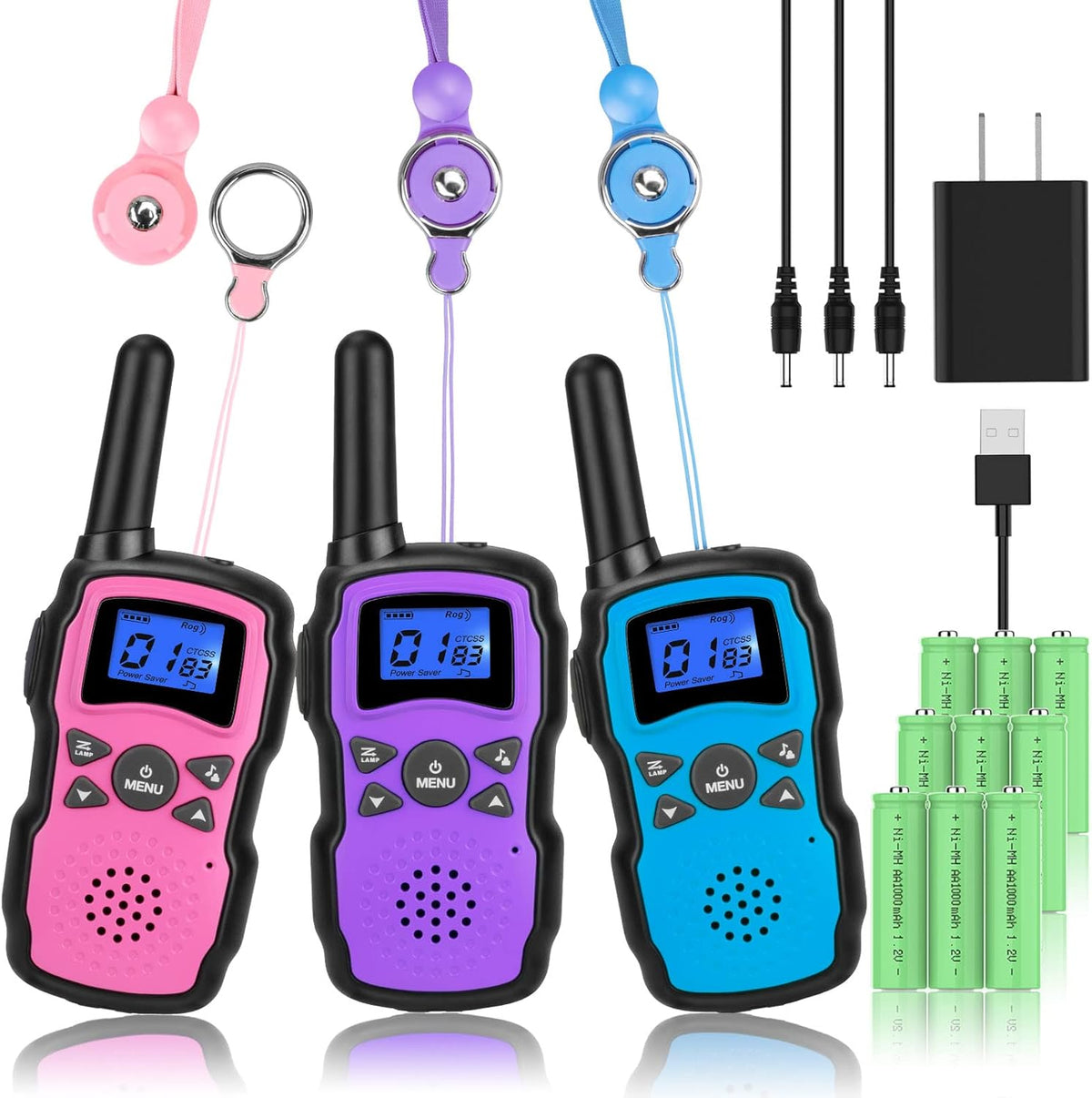 3 Pack Rechargeable Walkie Talkies with USB Charger Battery U763