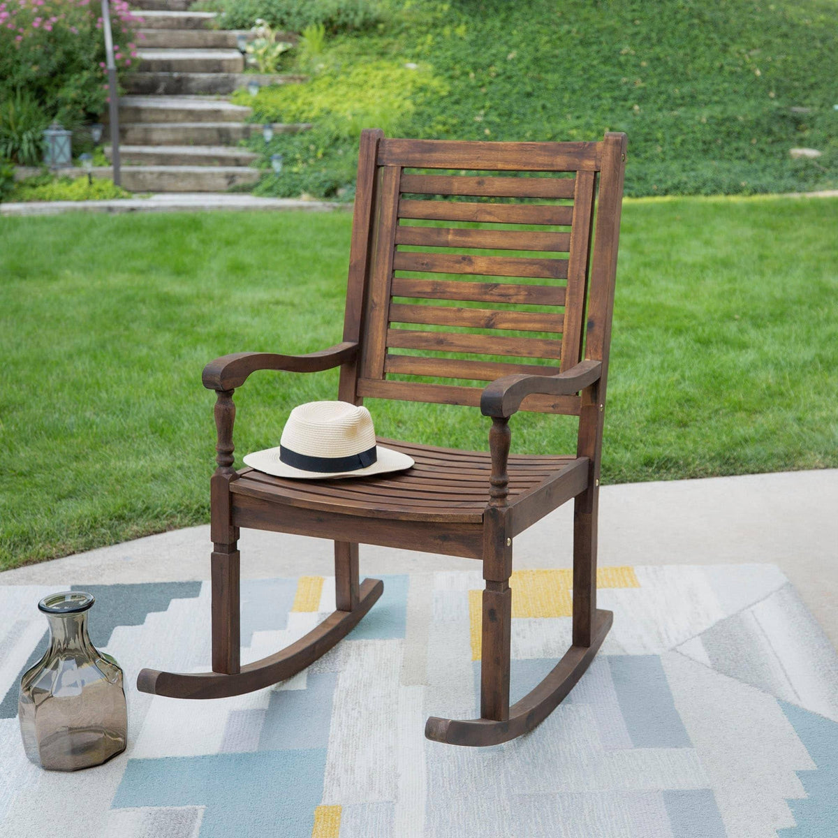 Dark Brown Solid Acacia Wood Rocking Patio Chair Y836308