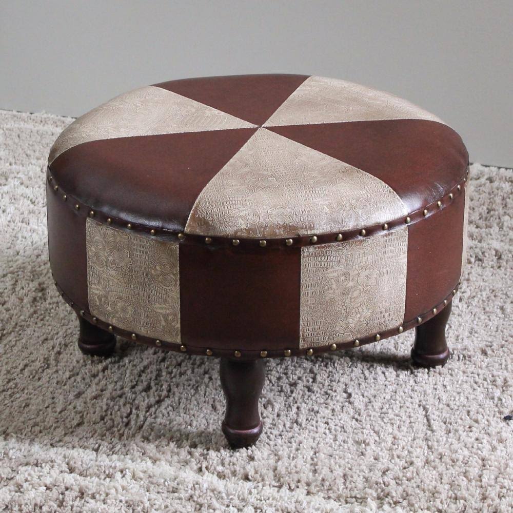 Brown Faux-Leather Round Stool C5605