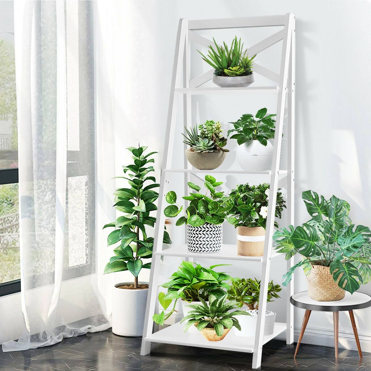 White 4-Tier Wood Display Storage Bookshelf Z975466