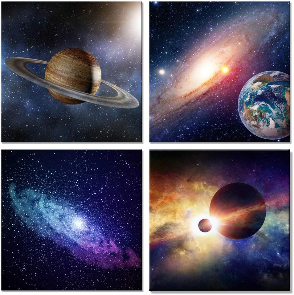 Star Sky Space Canvas Paintings Wall Art 4 Piece Stretched and Framed Giclee Canvas Prints K570951