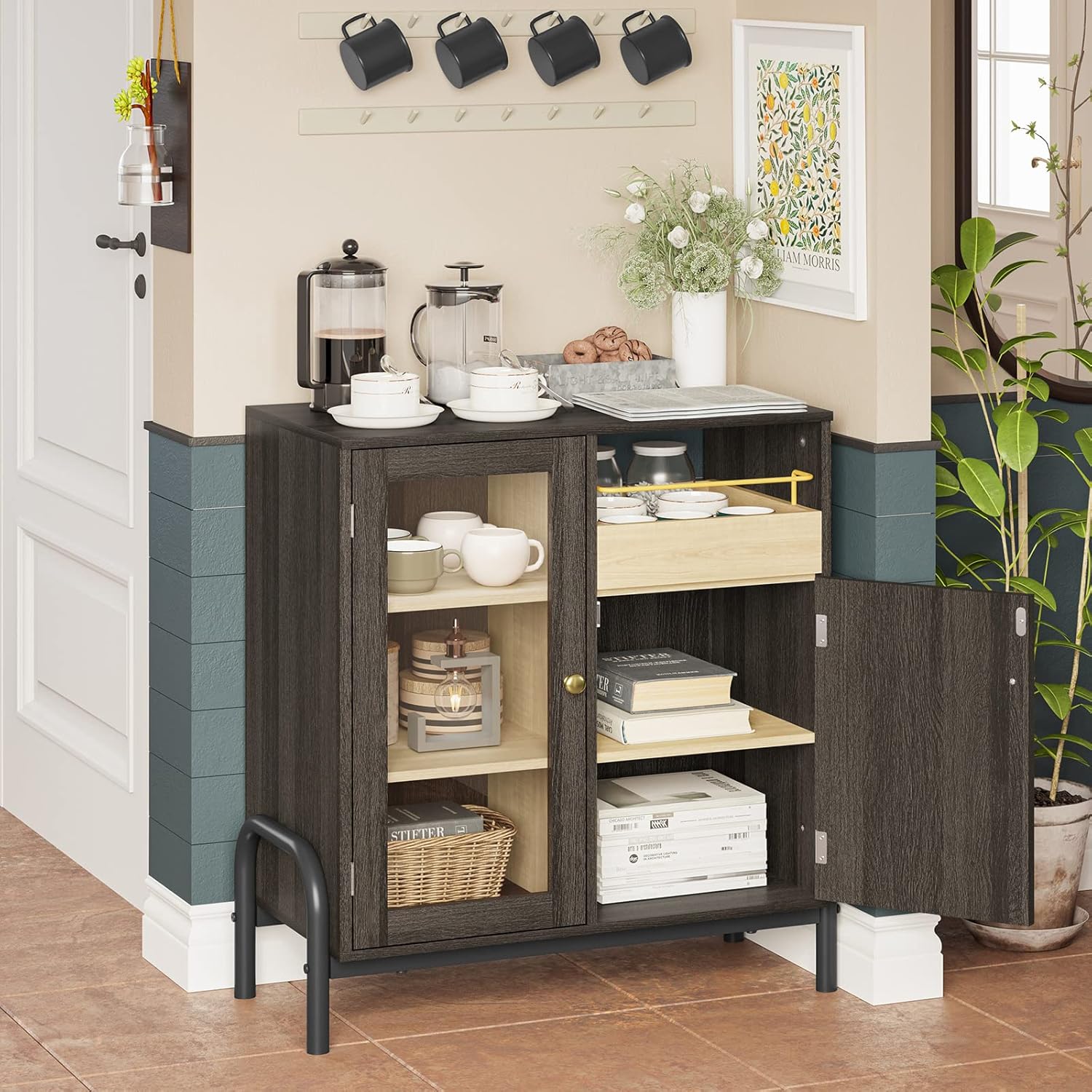 Coffee Bar Cabinet with Tempered Glass Door B950632