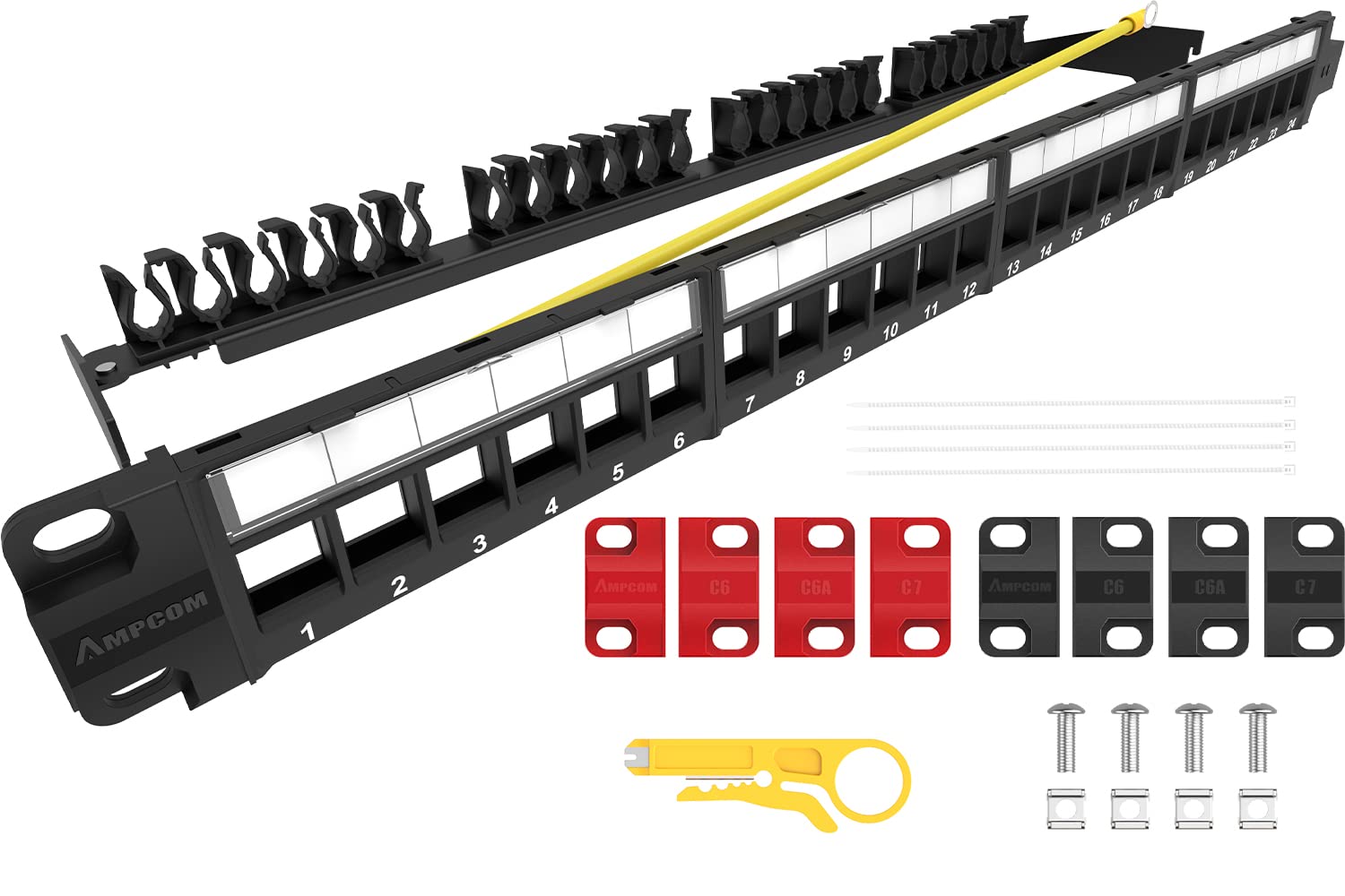 24 Ports 1U Blank Keystone Patch Panel with Rear Cable Management Panel O570