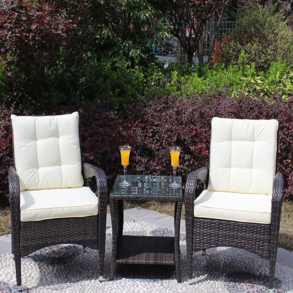 Beige Cushion Wicker Rattan 3 Piece Sectional Sofa W74654