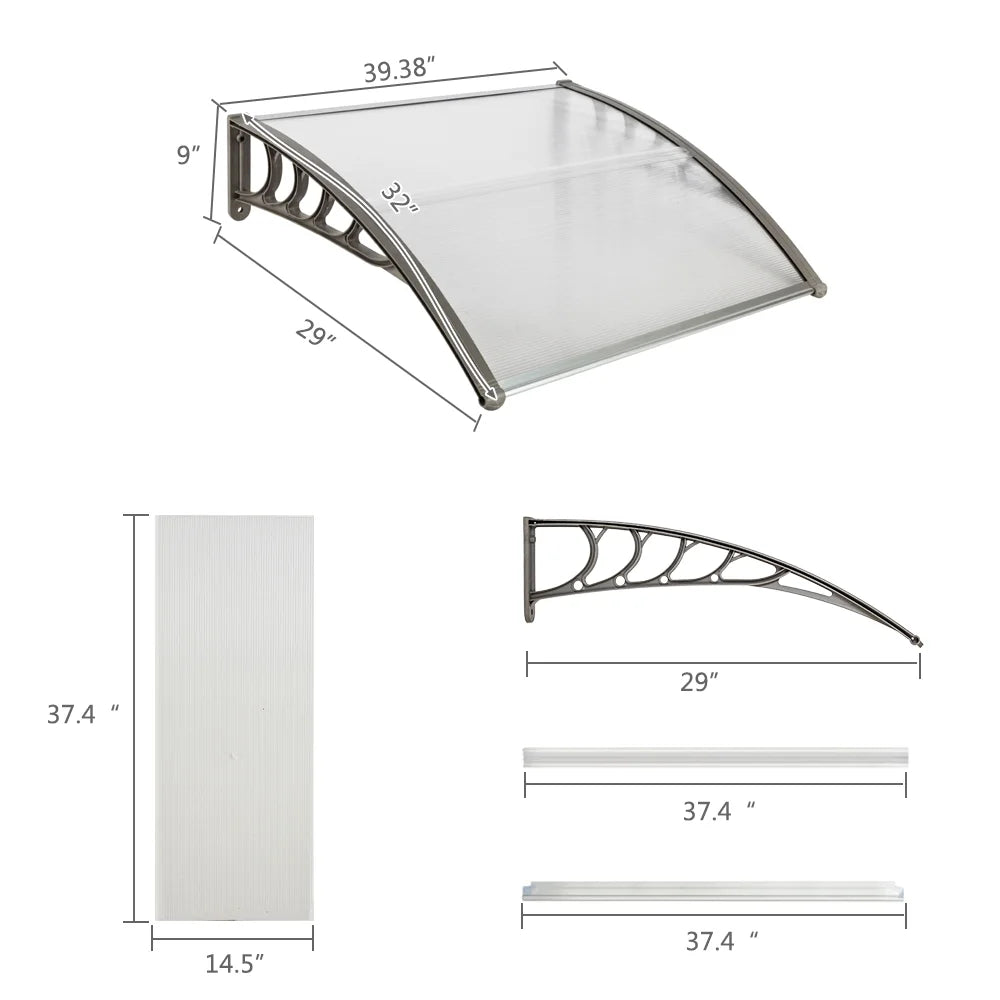 39"x29" Patio Awning Silver & Gray K409338
