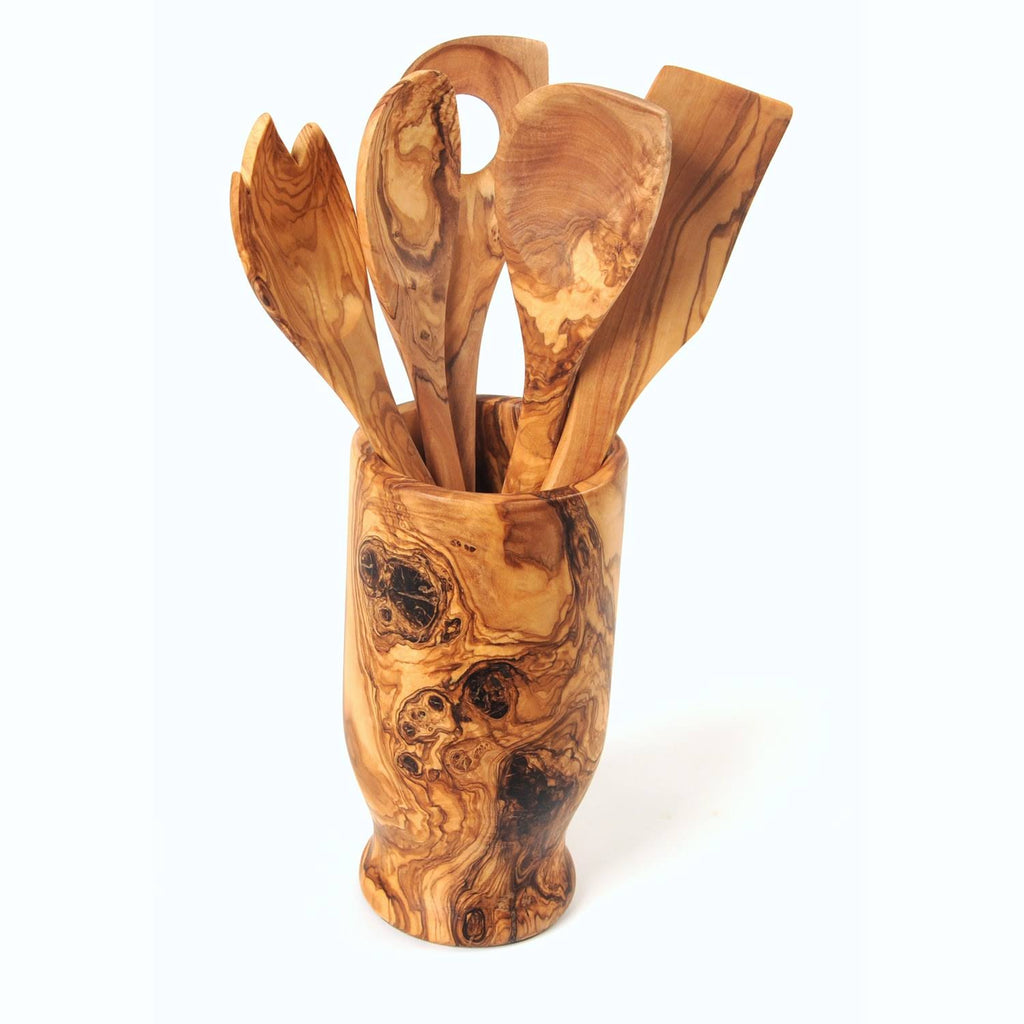 Hand Carved Utensil Holder and 6 Piece Kitchen Tool Set P98228