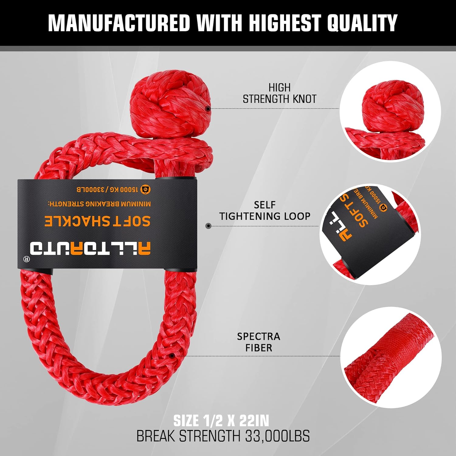 Red Kinetic Recovery & Tow Rope with 2 Soft Shackles Offroad Recovery Kit V344703