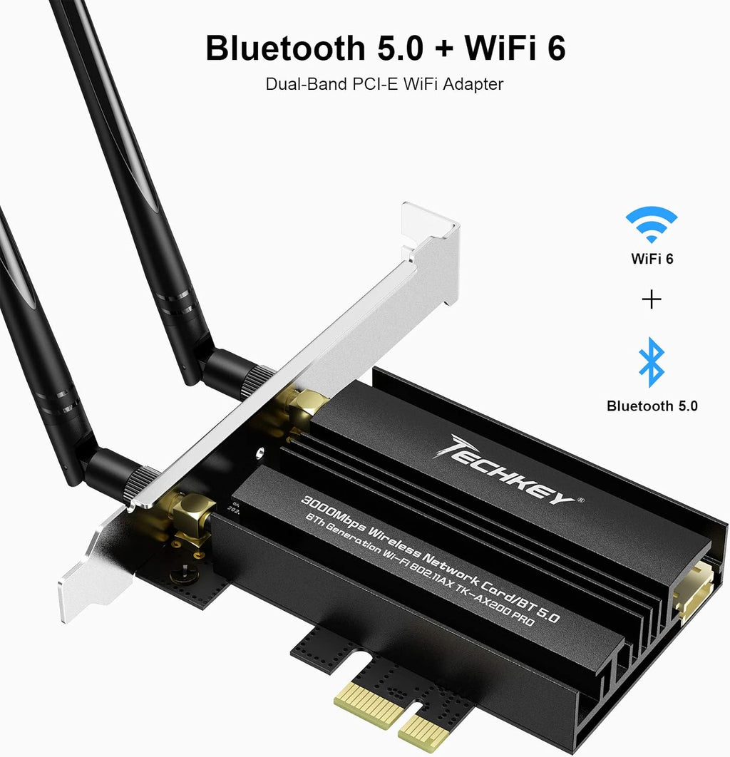 WiFi 6 Card PCIe 3000Mbps Wireless Adapter with Bluetooth 5.0 Dongle Dual Band 5dBi Antenna T8584