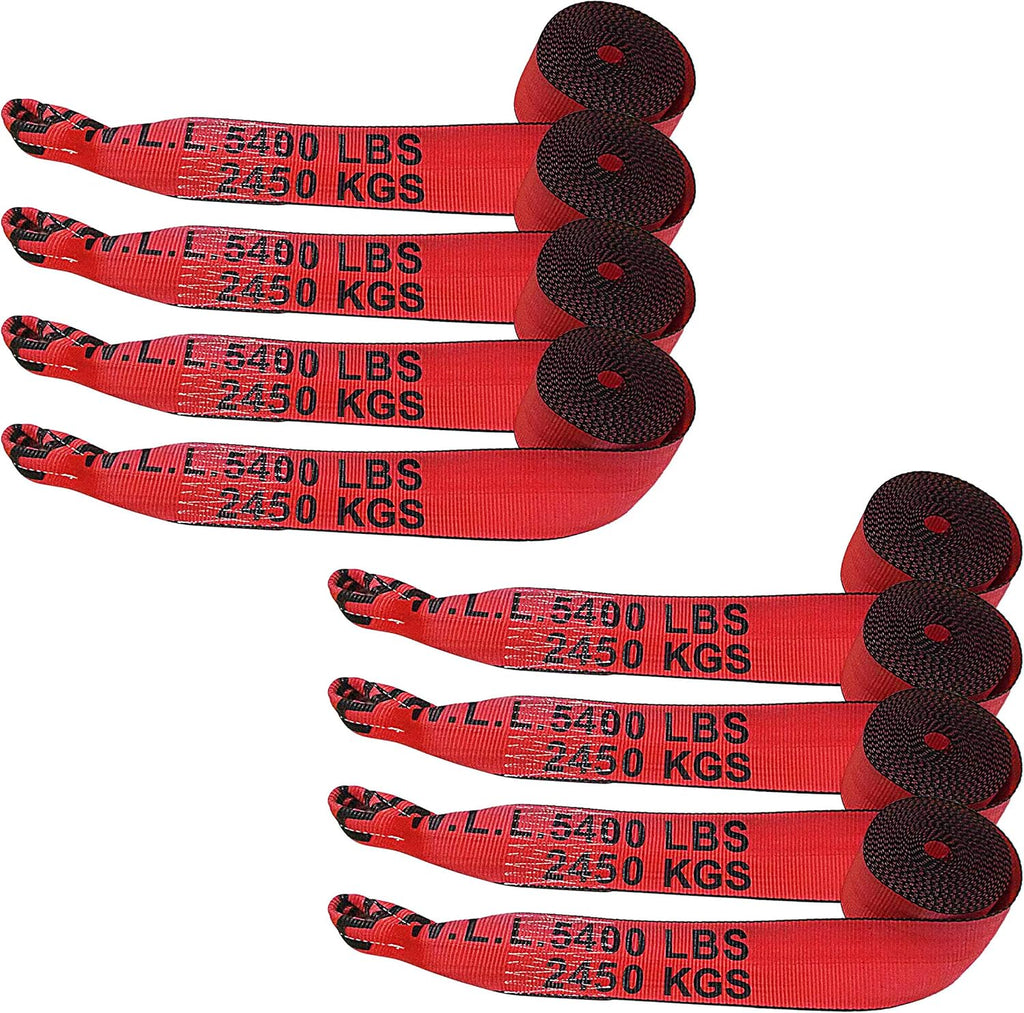 4 x 30' Heavy Duty Twisted Loop Winch Strap Tie Down (Red, 10 - Pack) T431429