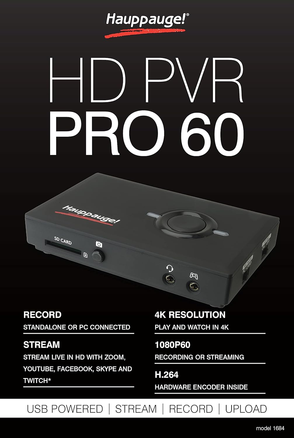 HAUPPAUGE HD PVR Pro 60 HD 4K in/Out 1080P 60fps Capture and Streaming PC Connected and Stand Alone P20270