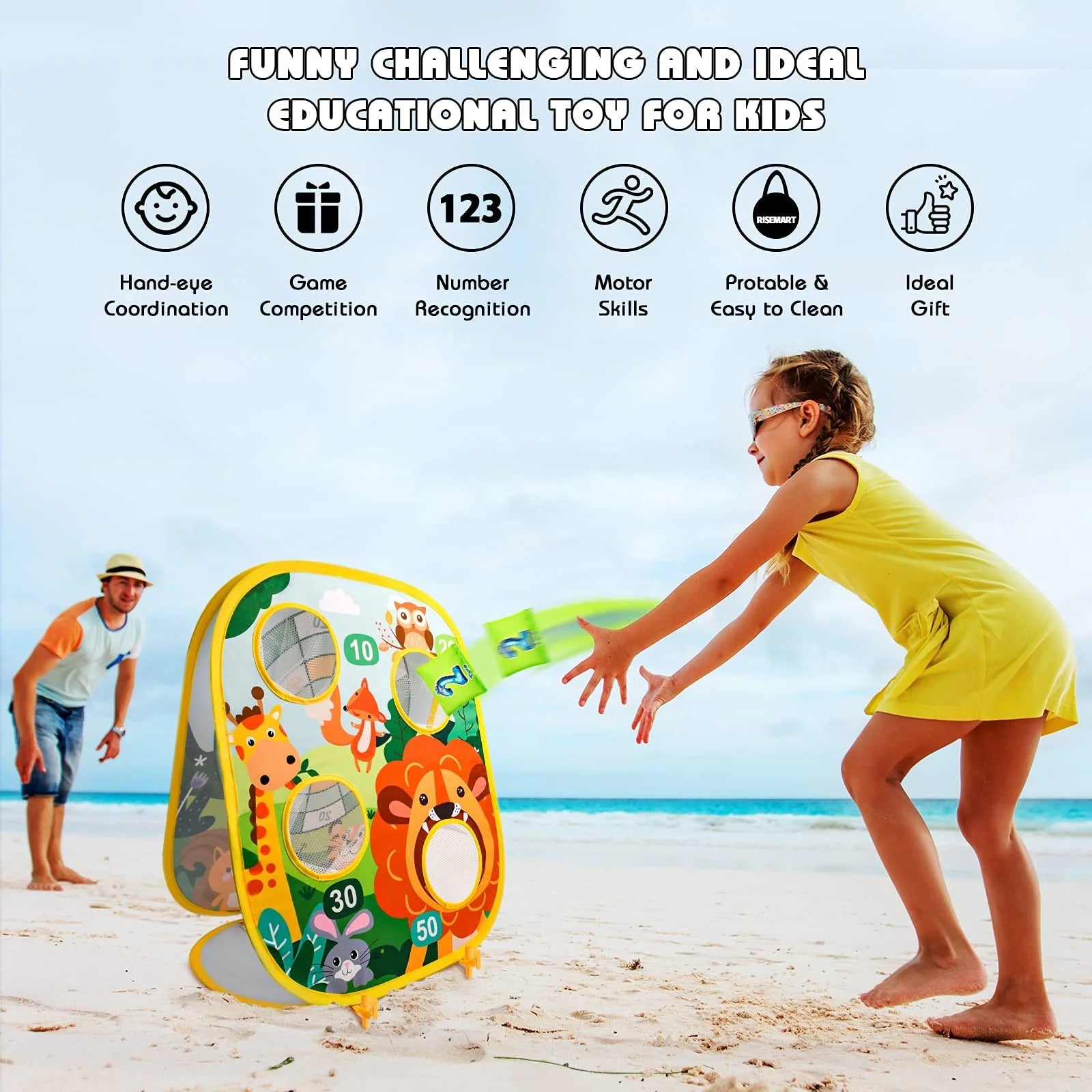 Bean Bag Toss Game Toy, Dart Board, Outdoor Cornhole Game Toys for Kids Ages 3 4 5 6 7 8 Year Old Boys Girls B762