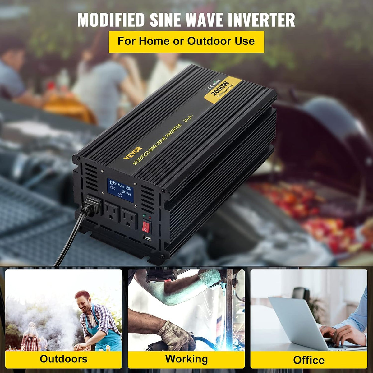 2000W Modified Sine Wave Power Inverter with LCD Display W871335