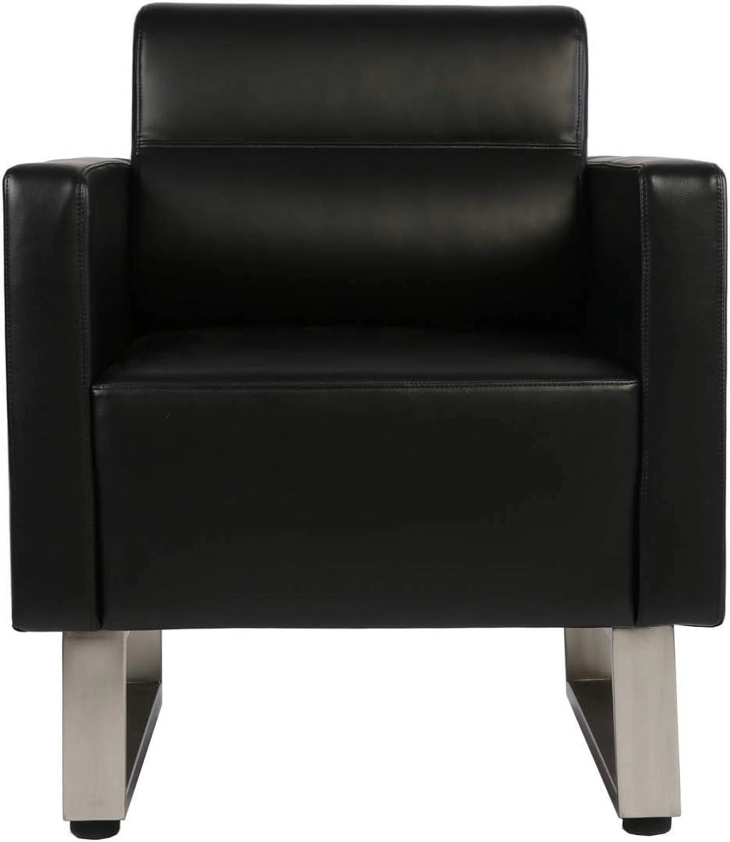 Black Leather Club Chair with Cushion N8557